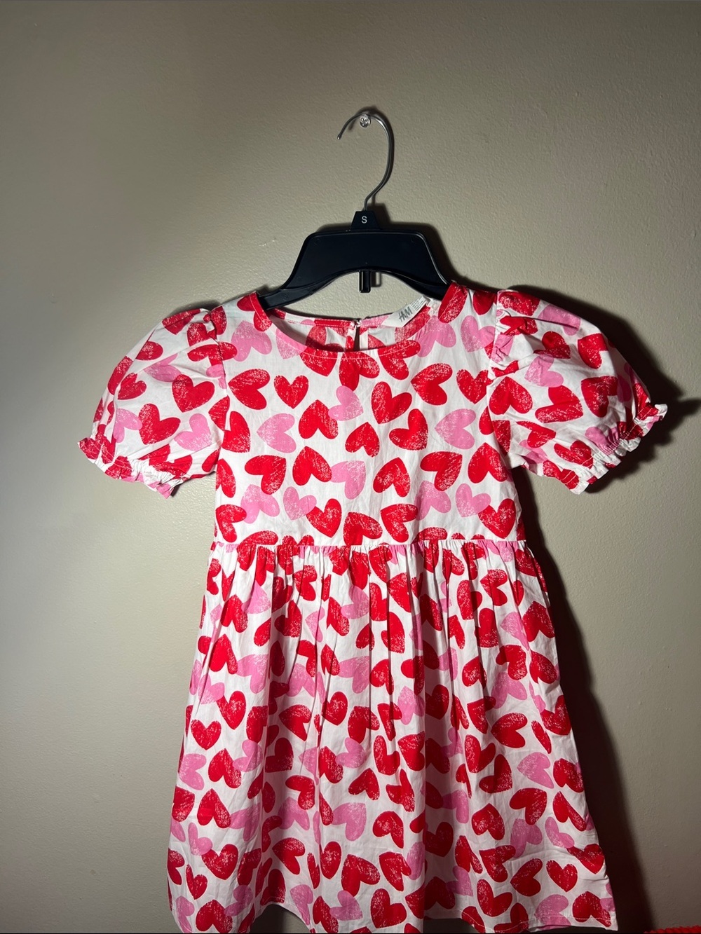 H&M Pink and Red Heart Print Cotton Dress